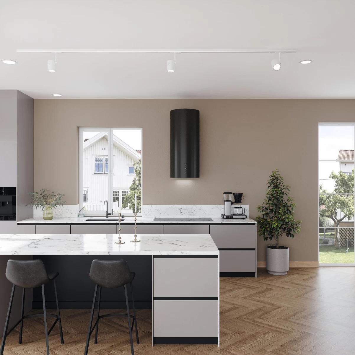 Vägghängd cylinder köksfläkt 40cm svart|SWEDLUXURY|Baltic