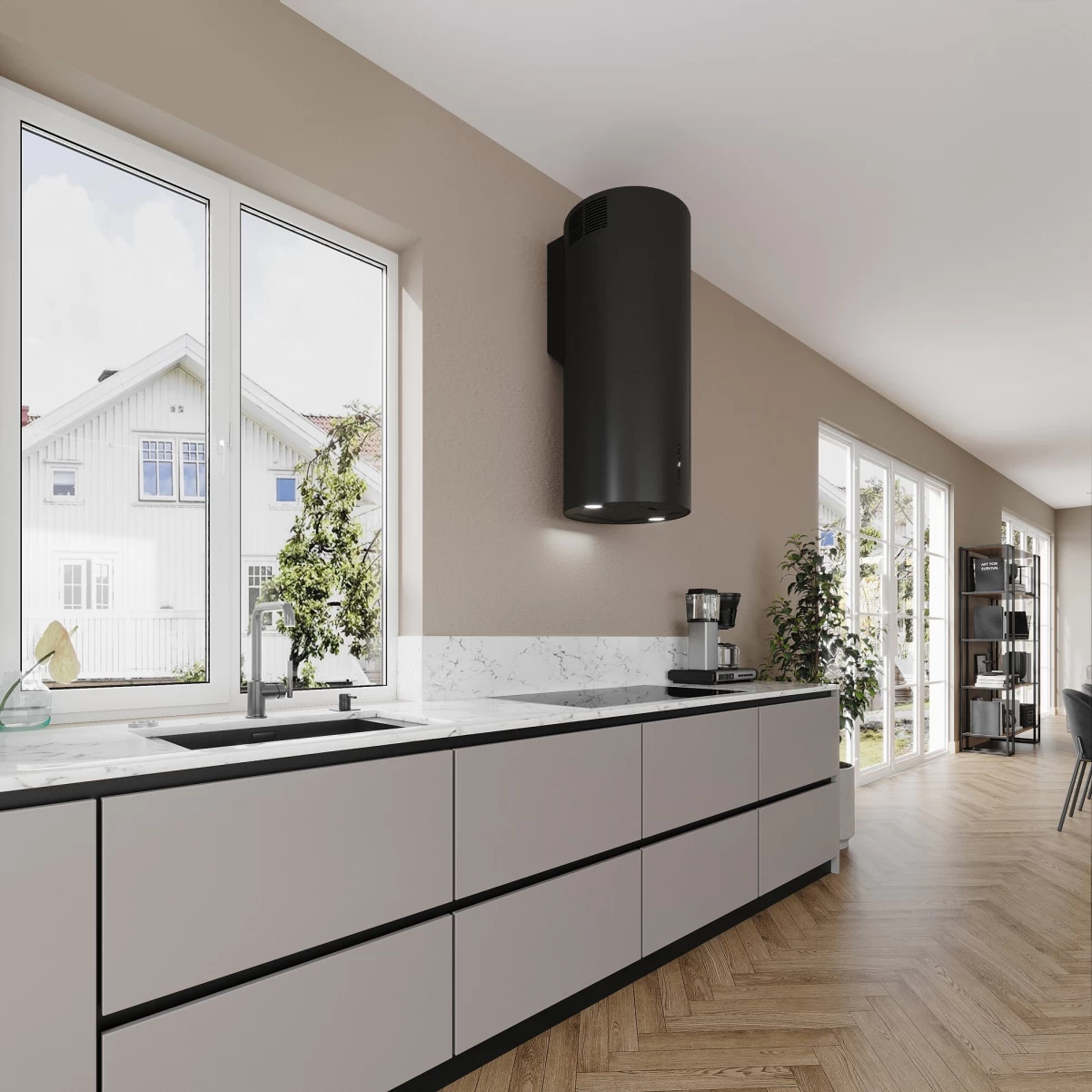 Vägghängd cylinder köksfläkt 40cm svart|SWEDLUXURY|Baltic