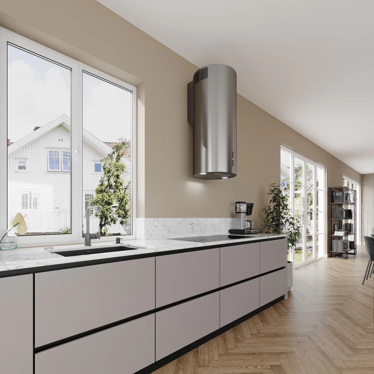 Vägghängd cylinder köksfläkt 40cm rostfritt stål|SWEDLUXURY|Baltic
