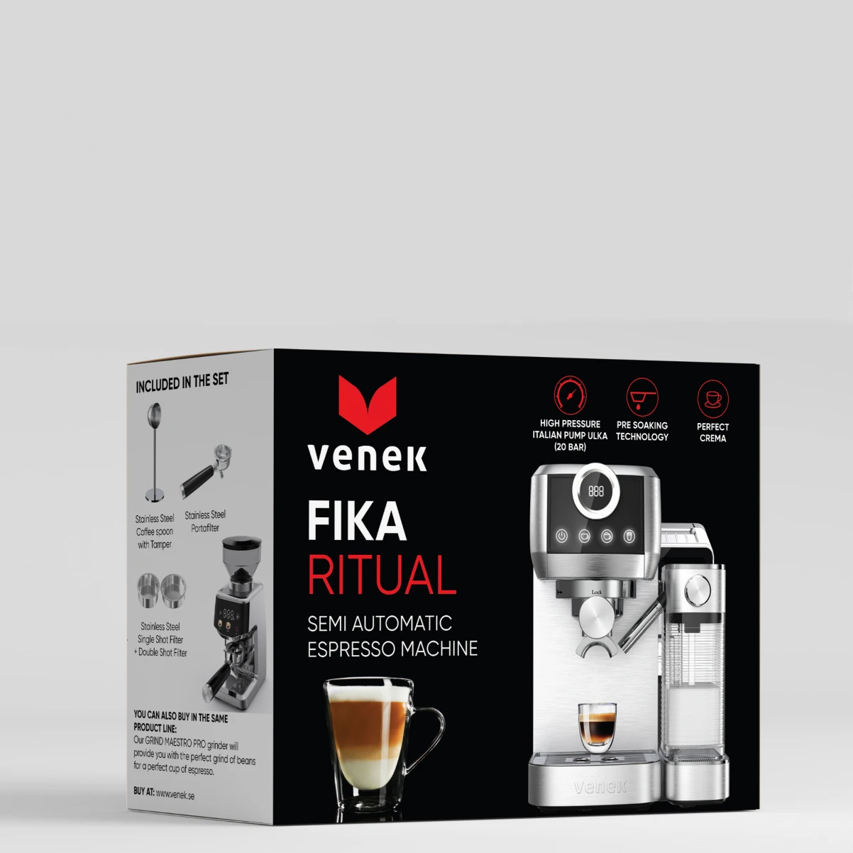 Fika Ritual|VENEK|Halvautomatisk Espressomaskin med automatisk mjölkskummare