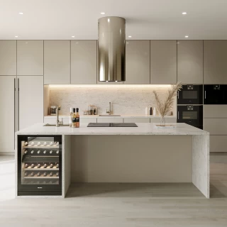 Frihängande cylinder köksfläkt 40cm guld/mässing|SWEDLUXURY|Harmony