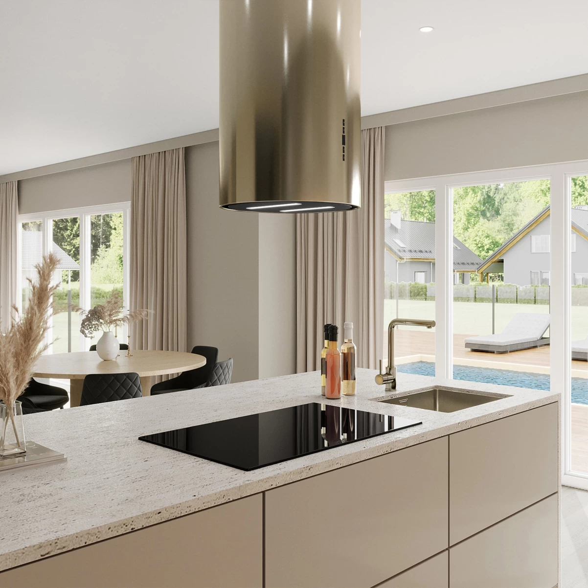 Frihängande cylinder köksfläkt 40cm guld/mässing|SWEDLUXURY|Harmony