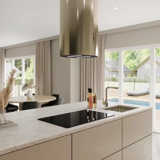 Frihängande cylinder köksfläkt 40cm guld/mässing|SWEDLUXURY|Harmony