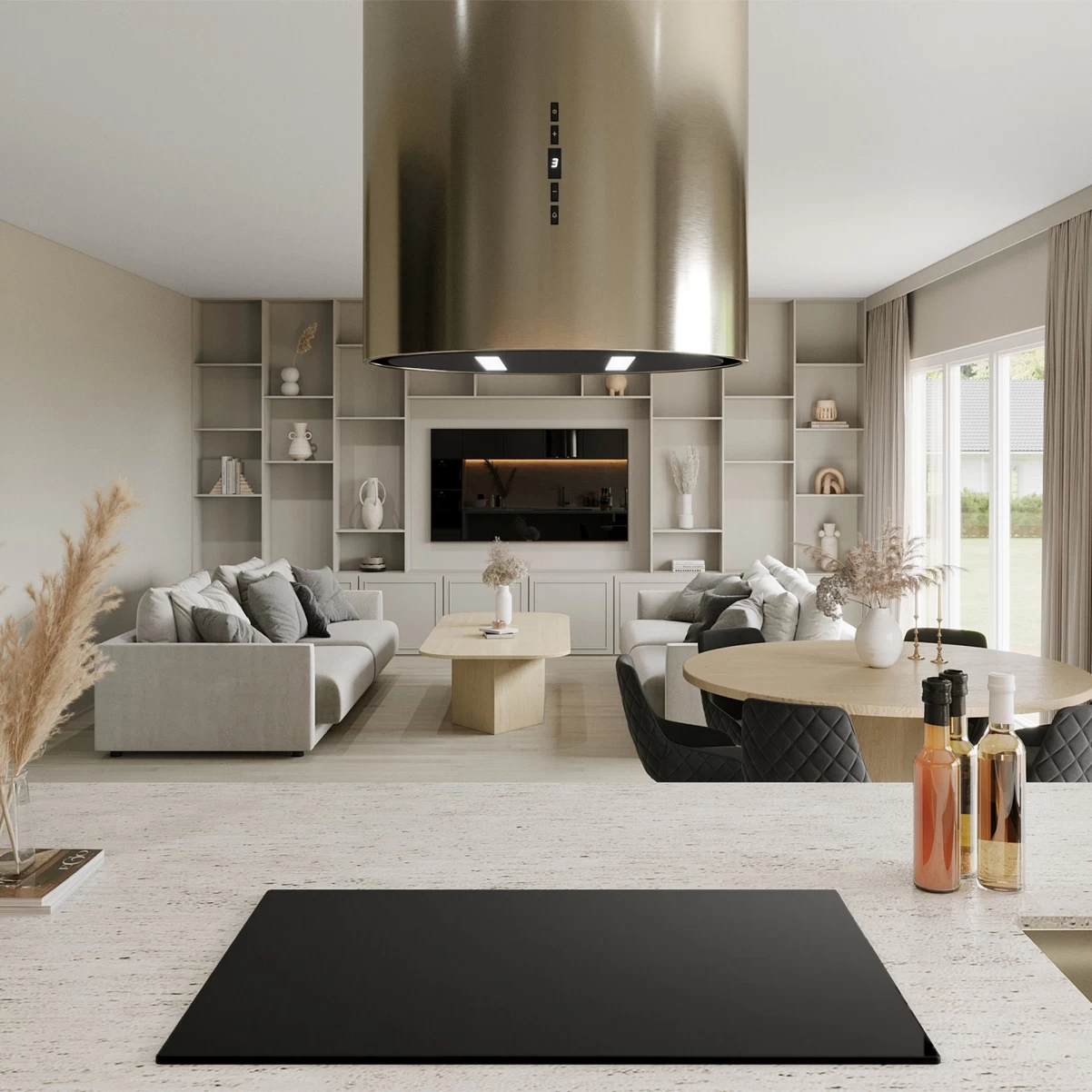 Frihängande cylinder köksfläkt 40cm guld/mässing|SWEDLUXURY|Harmony