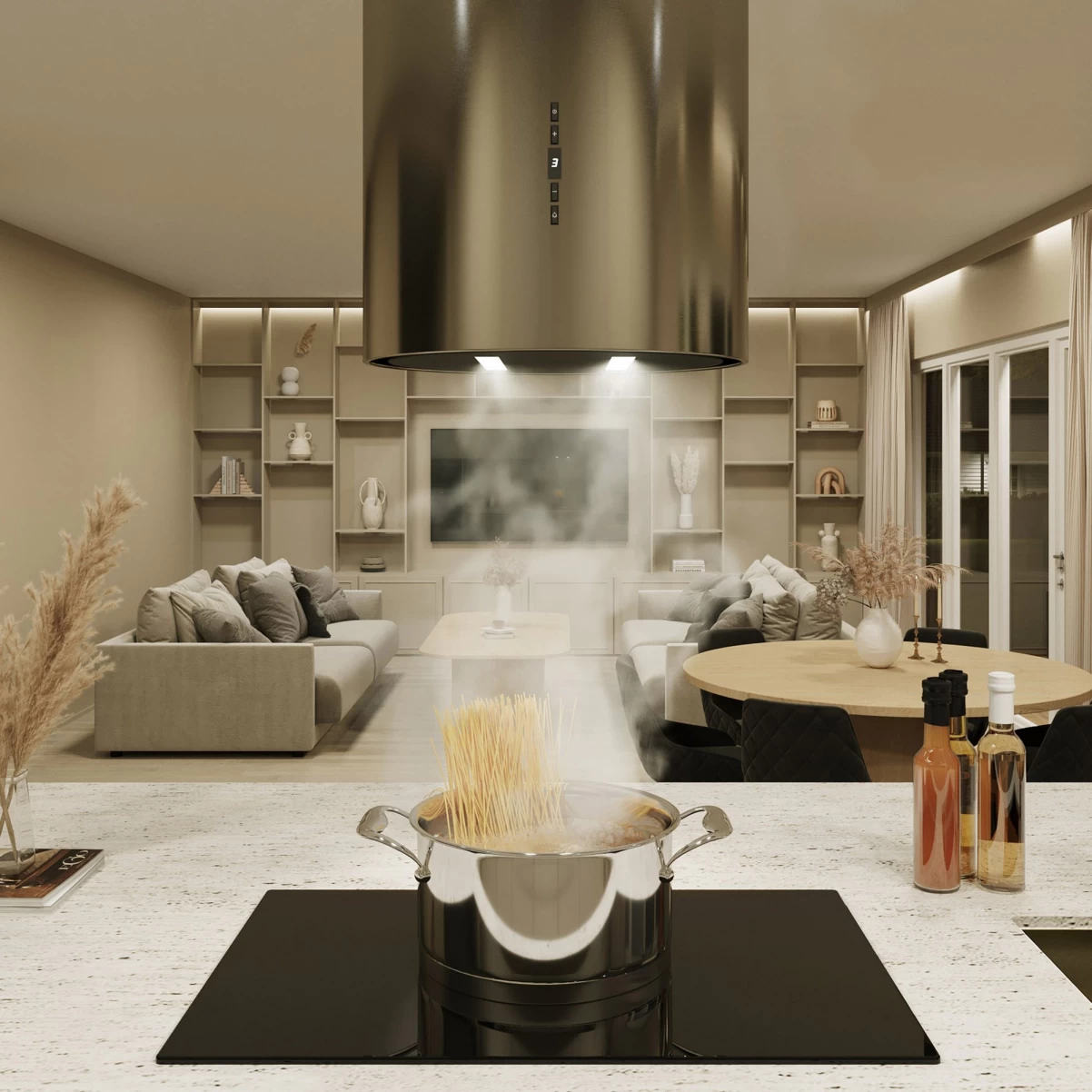 Frihängande cylinder köksfläkt 40cm guld/mässing|SWEDLUXURY|Harmony