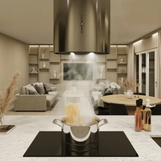 Frihängande cylinder köksfläkt 40cm guld/mässing|SWEDLUXURY|Harmony
