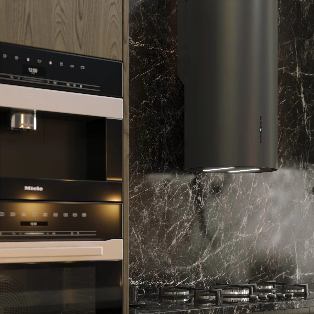 Vägghängd cylinder köksfläkt 40cm svart|SWEDLUXURY|Harmony