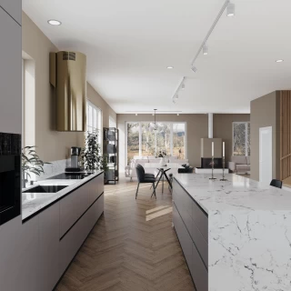 Vägghängd cylinder köksfläkt 40cm guld/mässing|SWEDLUXURY|Harmony