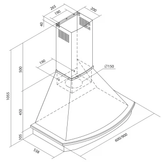 Vägghängd köksfläkt vit+ bokträ list 60 cm / 90 cm|SWEDLUXURY|Landet