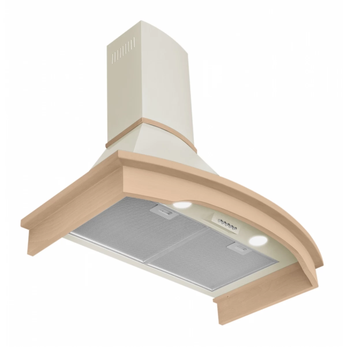 Vägghängd köksfläkt beige + bokträ list 60 cm / 90 cm|SWEDLUXURY|Landet
