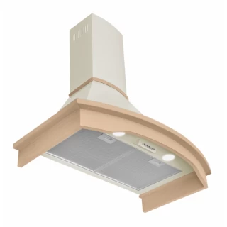 Vägghängd köksfläkt beige + bokträ list 60 cm / 90 cm|SWEDLUXURY|Landet