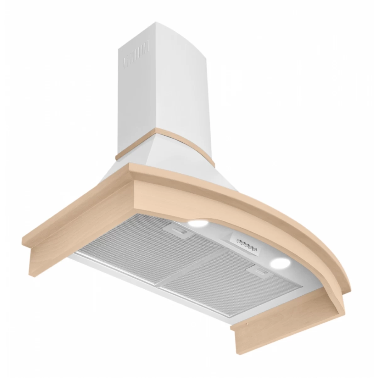 Vägghängd köksfläkt vit+ bokträ list 60 cm / 90 cm|SWEDLUXURY|Landet