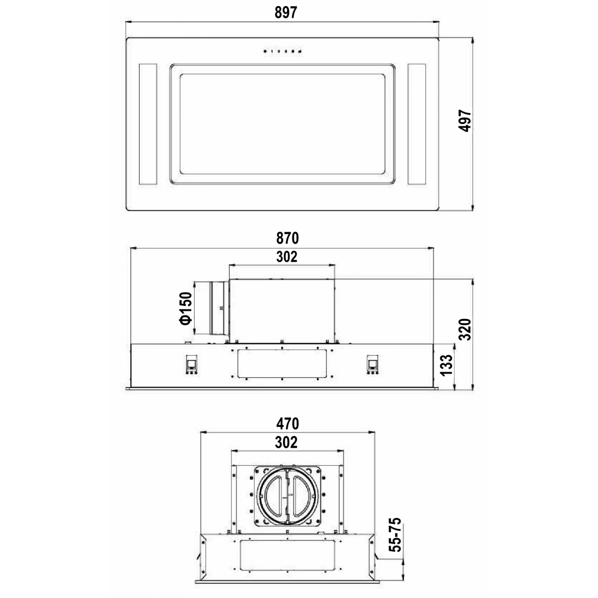 Takintegrerad köksfläkt VENEK|Astral| vit glas