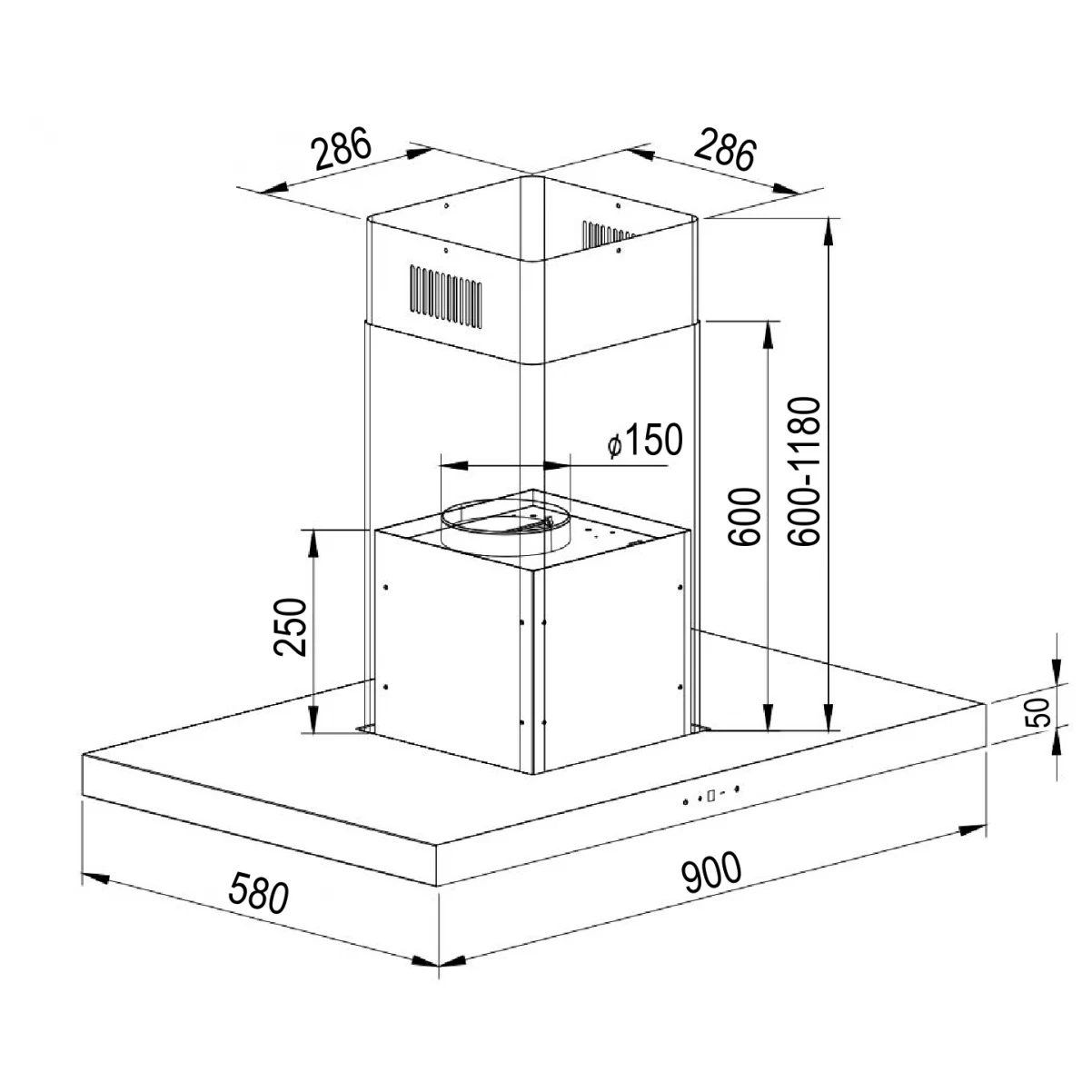 Frihängande köksfläkt 90cm svart |VENEK|Orbis|