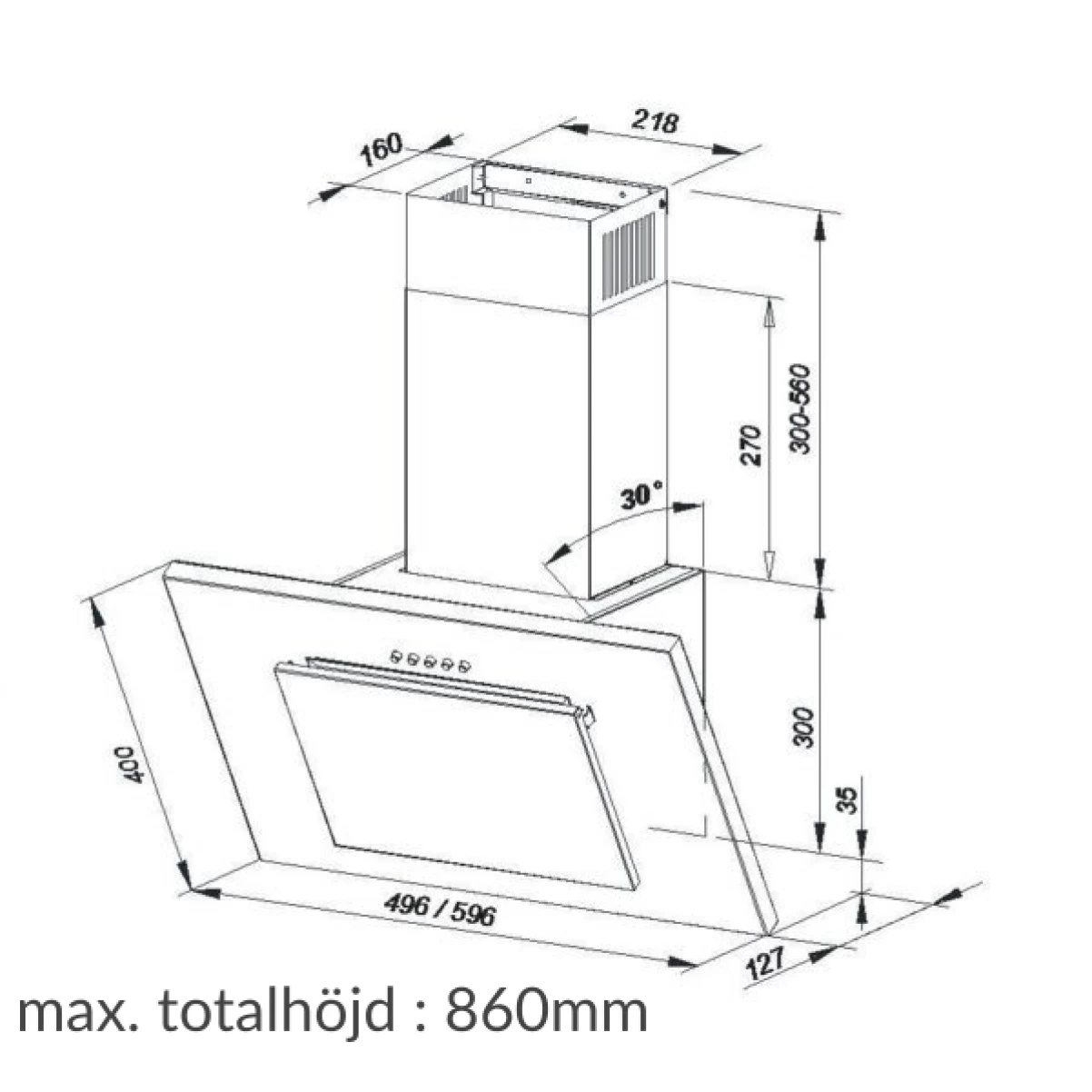 Vägghängd köksfläkt svart 50cm/60cm +svart glas|SWEDLUXURY|Sevilla
