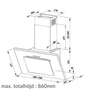 Vägghängd köksfläkt svart 50cm/60cm +svart glas|SWEDLUXURY|Sevilla
