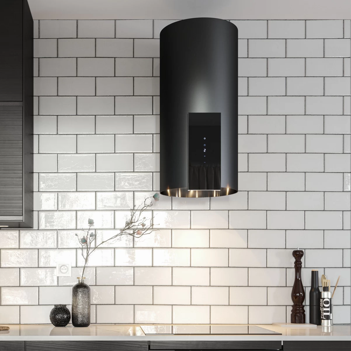 Vägghängd cylinder köksfläkt svart|SWEDLUXURY| VOGUE|Premium Line
