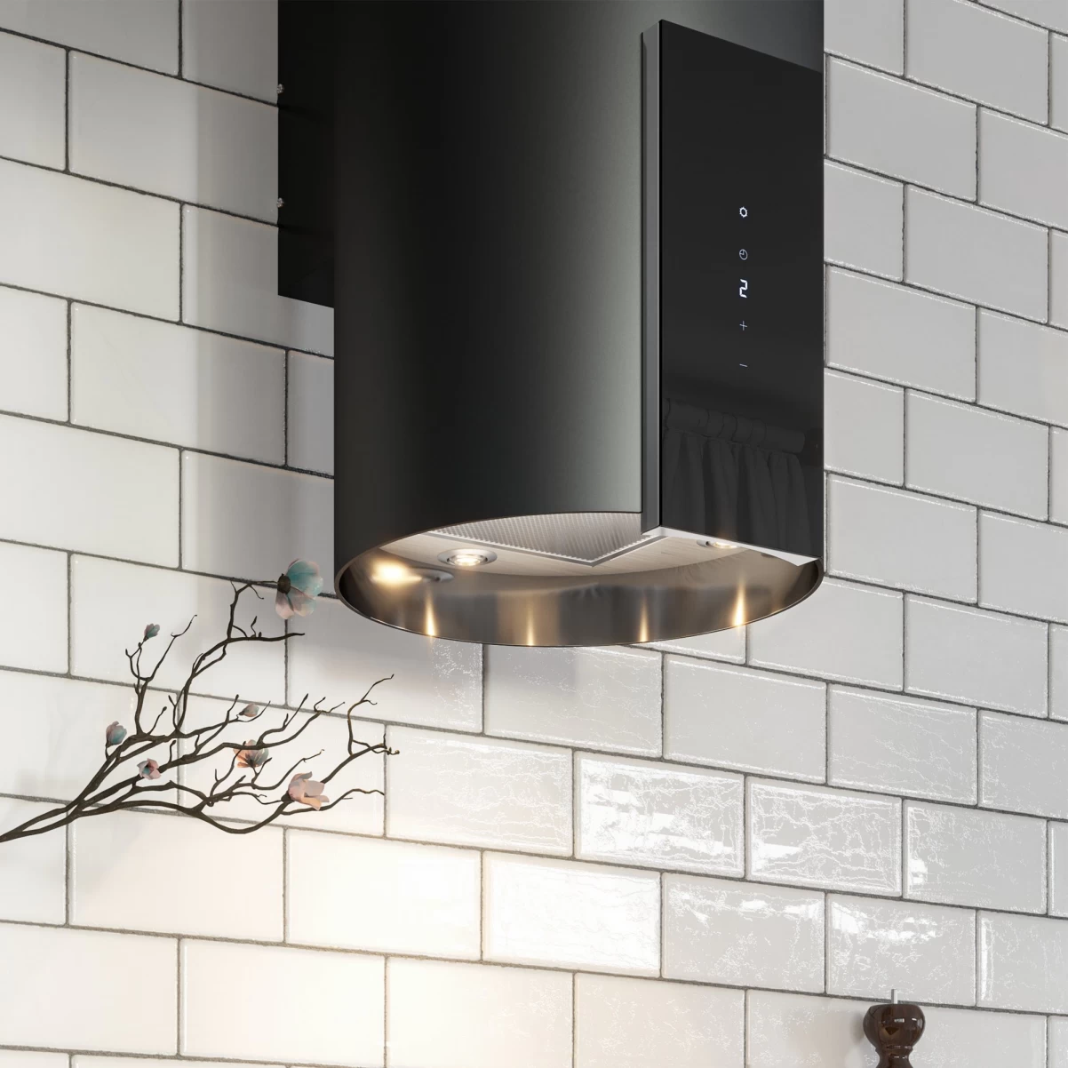 Vägghängd cylinder köksfläkt svart|SWEDLUXURY| VOGUE|Premium Line