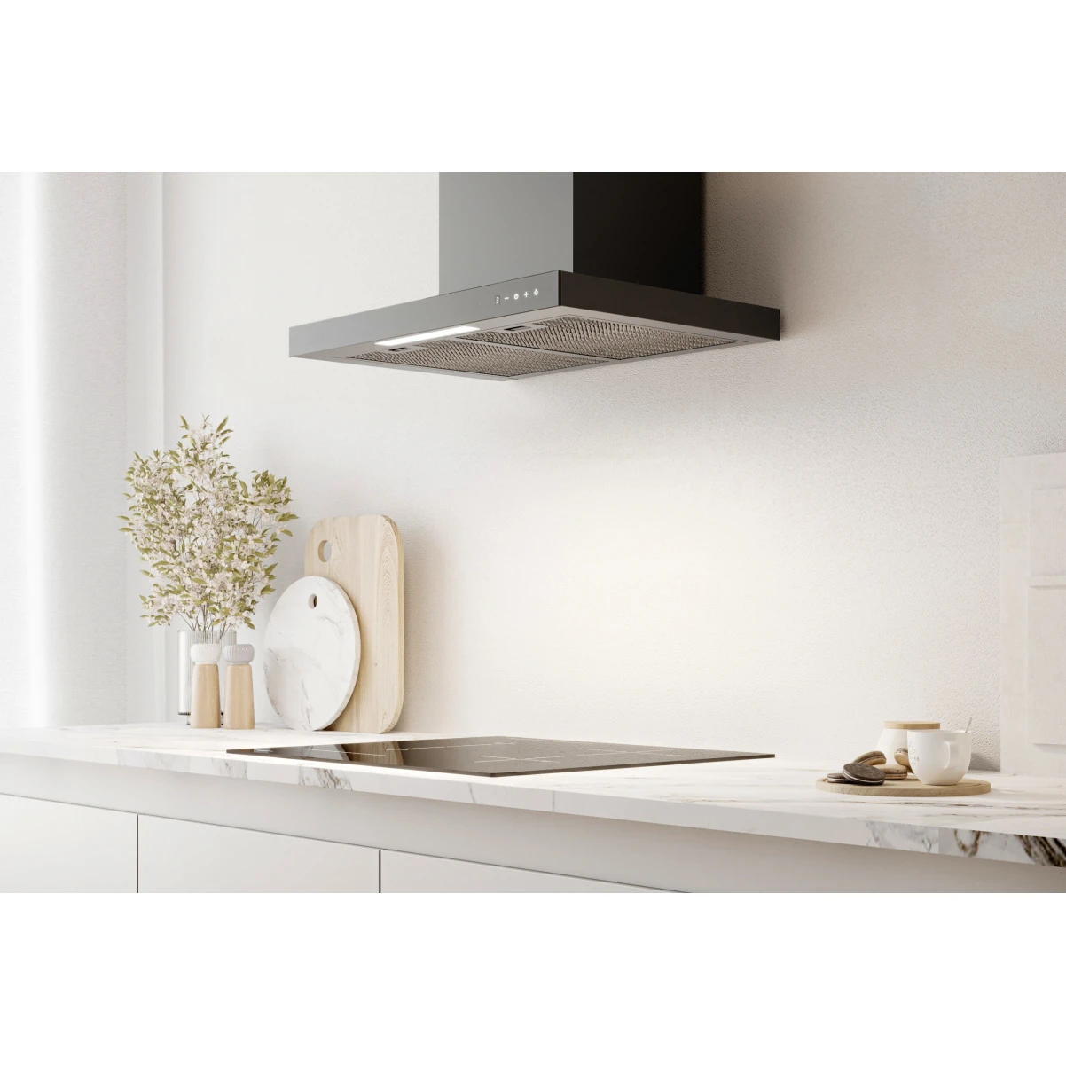 Vägghängd köksfläkt 60cm/90cm svart+svart glas|SWEDLUXURY|Zenit Lyx