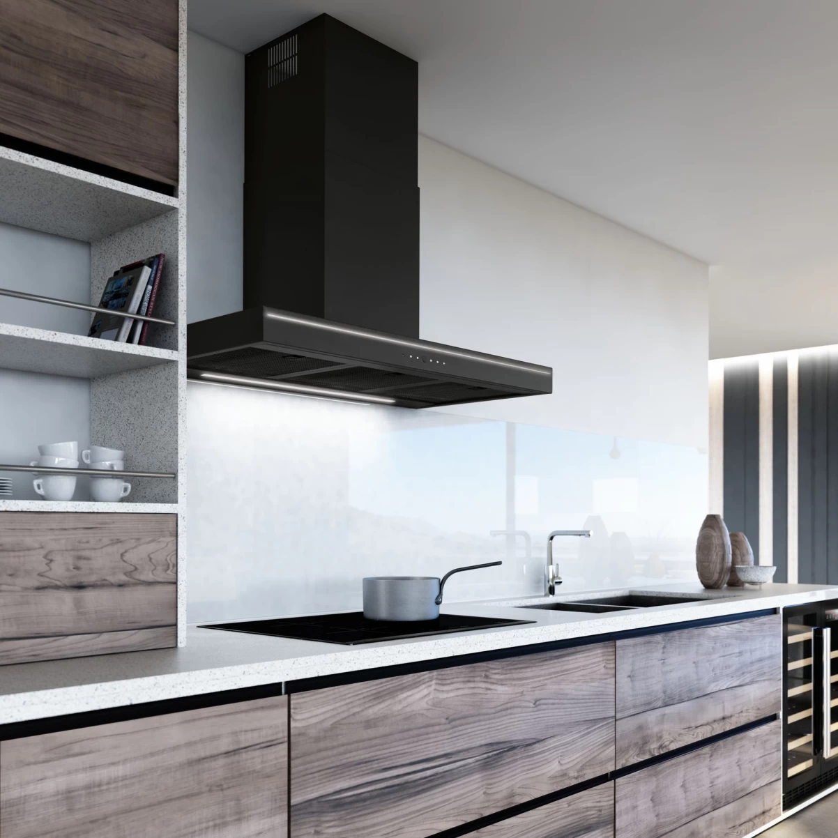 Premium line vägghängd köksfläkt Swedluxury Ekvator svart 90cm