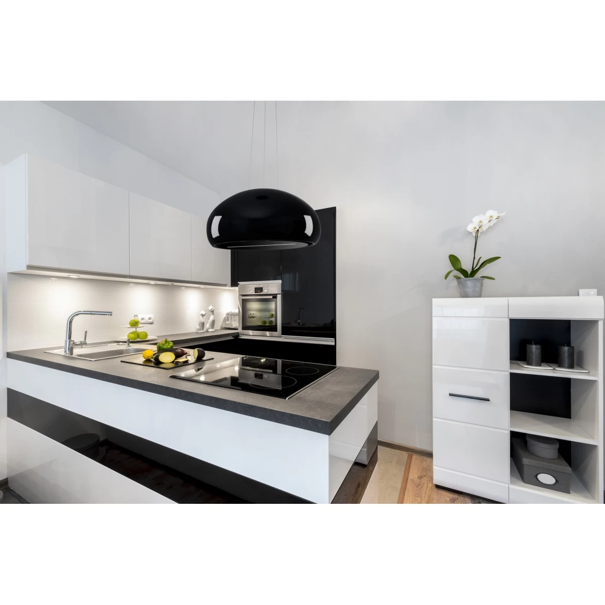 Vajerhängd keramisk köksfläkt 40cm svart + svart glas |SWEDLUXURY|Impresario