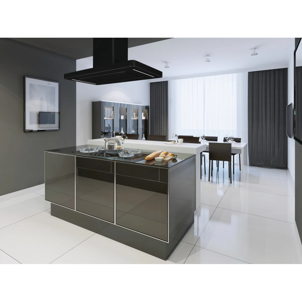 Frihängande köksfläkt 60cm / 90 cm svart matt+ svart glas|SWEDLUXURY|Magnum