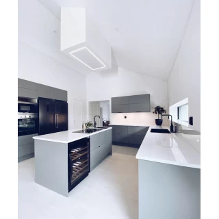 Premium line tak integrerad köksfläkt Swedluxury Pure vit  |linjär LED belysning