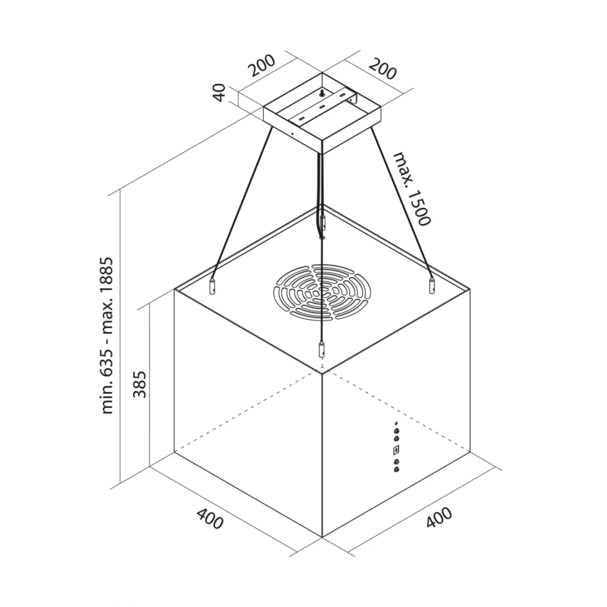 Vajerhängd fyrkantig köksfläkt 40cm vit|SWEDLUXURY|Samantha