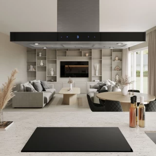 Frihängande köksfläkt 90 cm rostfritt stål+ svart glas|SWEDLUXURY|Verde