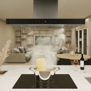 Frihängande köksfläkt 90 cm rostfritt stål+ svart glas|SWEDLUXURY|Verde