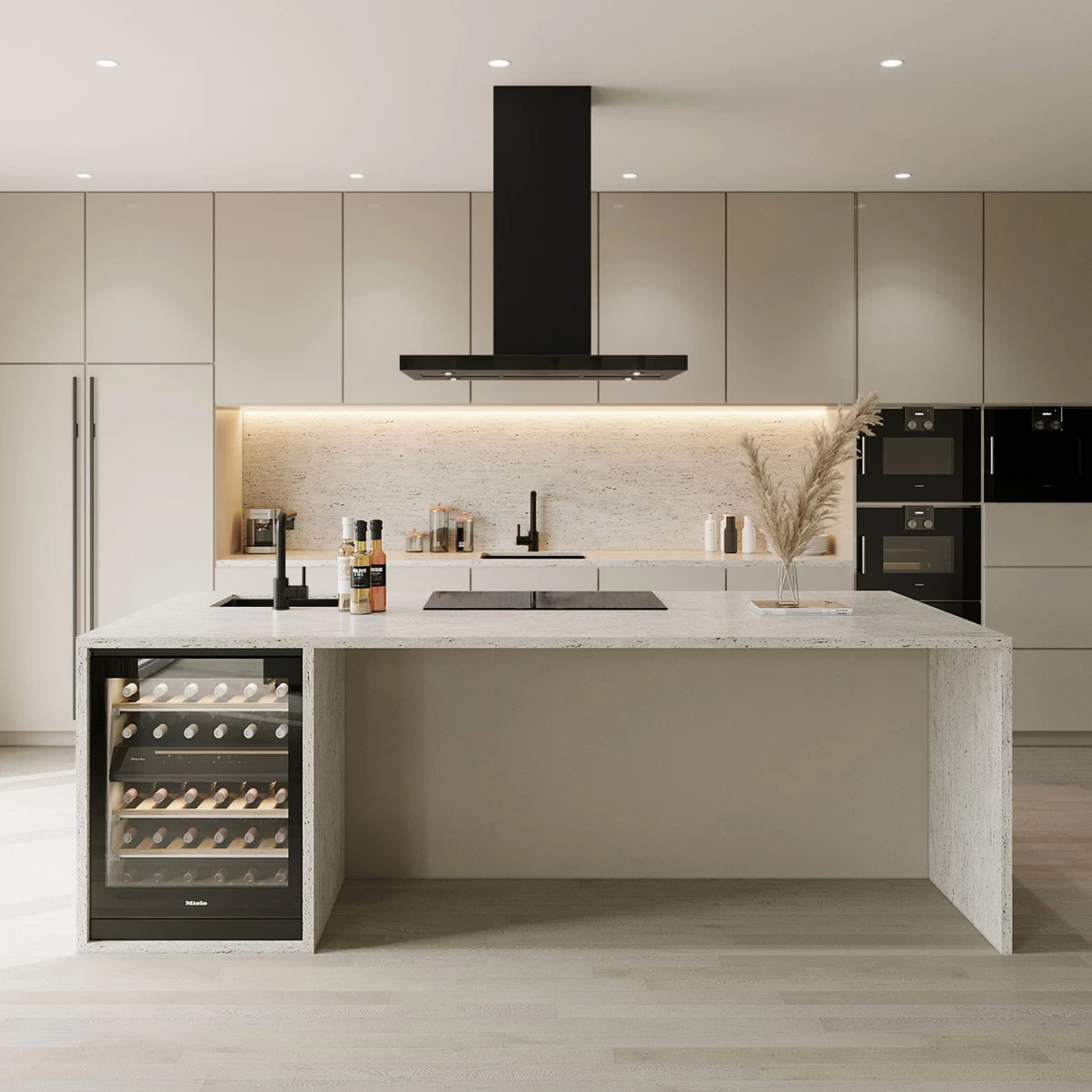 Frihängande köksfläkt 90 cm svart matt+ svart glas|SWEDLUXURY|Verde