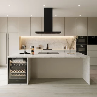 Frihängande köksfläkt 90 cm svart matt+ svart glas|SWEDLUXURY|Verde