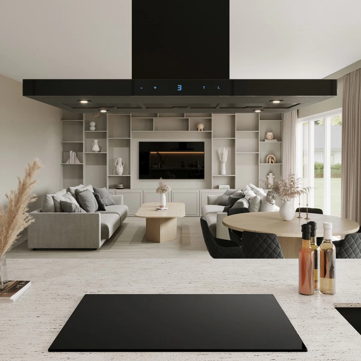 Frihängande köksfläkt 90 cm svart matt+ svart glas|SWEDLUXURY|Verde