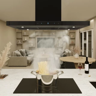 Frihängande köksfläkt 90 cm svart matt+ svart glas|SWEDLUXURY|Verde